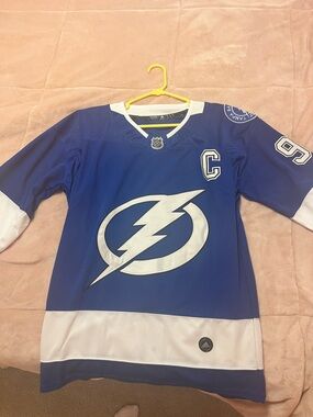 adidas Tampa Bay Lightning Blue and White Youth Hockey Jersey - Captain